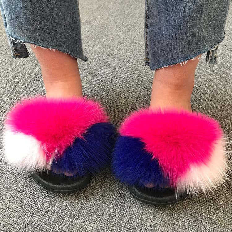 Wholesale fox fur slippers women's outdoor slippers home fur fur slippers